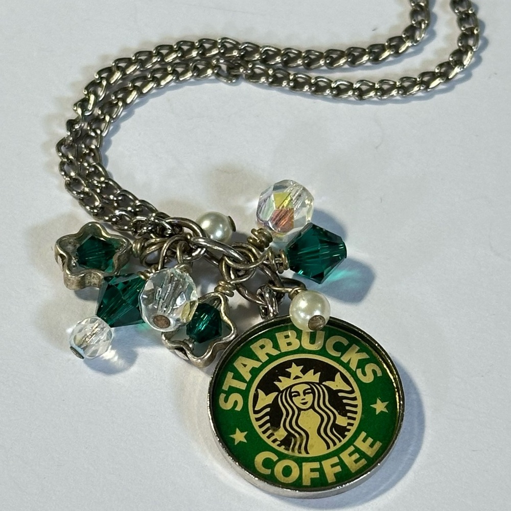 Starbucks Logo AB Swarovski Beaded Necklace Y2K Preppy McBling Millennial Twee